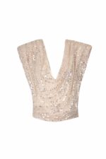 Sequined Gold Cowl-Back Draped Top - Image 2