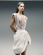 Sequined Gold Cowl-Back Draped Top