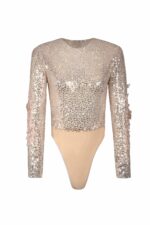 Gold Champagne Sequin Embellished Long-Sleeve Body - Image 2