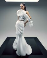 Shimmery Sequin Corset with Flowing Off-white Organza - Image 3