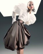 Voluminous Puff-Sleeve Wrap Taffeta Blouse - Image 6