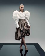 Voluminous Puff-Sleeve Wrap Taffeta Blouse - Image 5