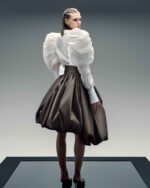Voluminous Puff-Sleeve Wrap Taffeta Blouse - Image 4