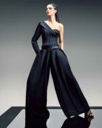 One-Sleeve Asymmetric Mikado Jacket with Structured Corset and Razmir Stripes - Image 6