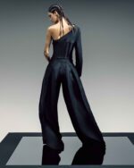 One-Sleeve Asymmetric Mikado Jacket with Structured Corset and Razmir Stripes - Image 5