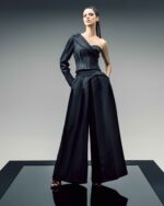 One-Sleeve Asymmetric Mikado Jacket with Structured Corset and Razmir Stripes - Image 3