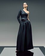 One-Sleeve Asymmetric Mikado Jacket with Structured Corset and Razmir Stripes - Image 4