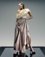 Draped Gold Taffeta Maxi Skirt - Image 3