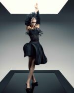 Sheer Corset Top with Plissé Ruffle and Tulle Sleeves - Image 3