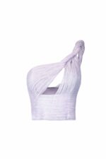 Braided Lilac One-Shoulder, Open Bust Lamé Top - Image 2