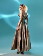 Pleated Gold Taffeta Dress - Image 4