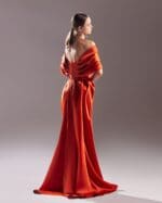 Plunge Neckline Burnt Orange Satin Dress - Image 2