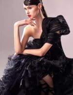 Ribbed Organza & Lace Fluffy Black Dress: Modern Elegance Meets Timeless Style - Image 3