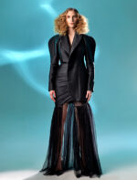 Exaggerated Shoulders Mikado Piqué Black Jacket - Image 4