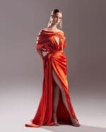 Plunge Neckline Burnt Orange Satin Dress