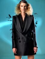 Mikado Piqué Jacket Dress with Feathers - Image 2