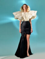 Oversized Shoulder Sleeves White Taffeta Top - Image 4