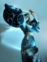 Wide Sleeves Blue Mikado Top - Image 4