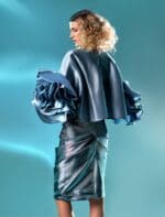 Wide Sleeves Blue Mikado Top - Image 3