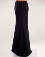 Sleek Black Crepe Skirt with High Slit and Diagonal Seams - Image 4